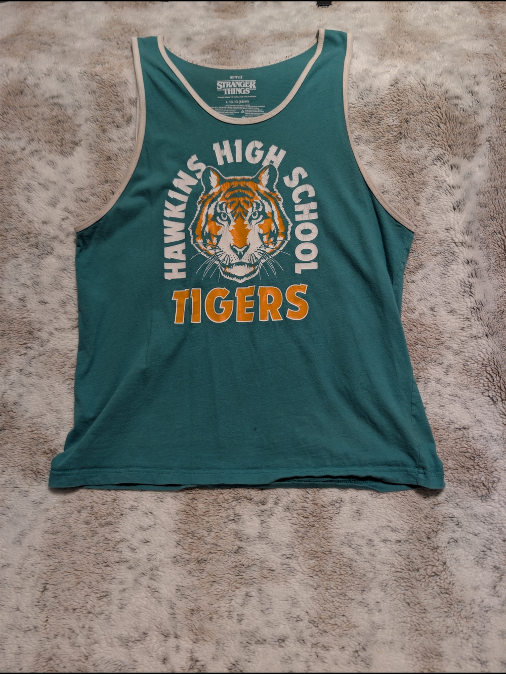 Stranger Things Hawkins High Tigers Retro 80s Graphic Ringer Tank Top Size L